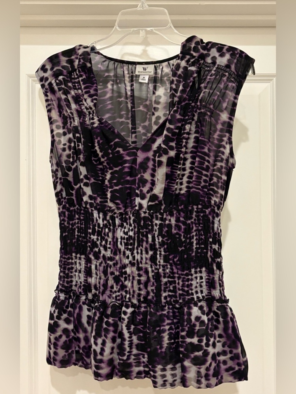 Worthington Purple and Black Animal Print V-Neck Blouse